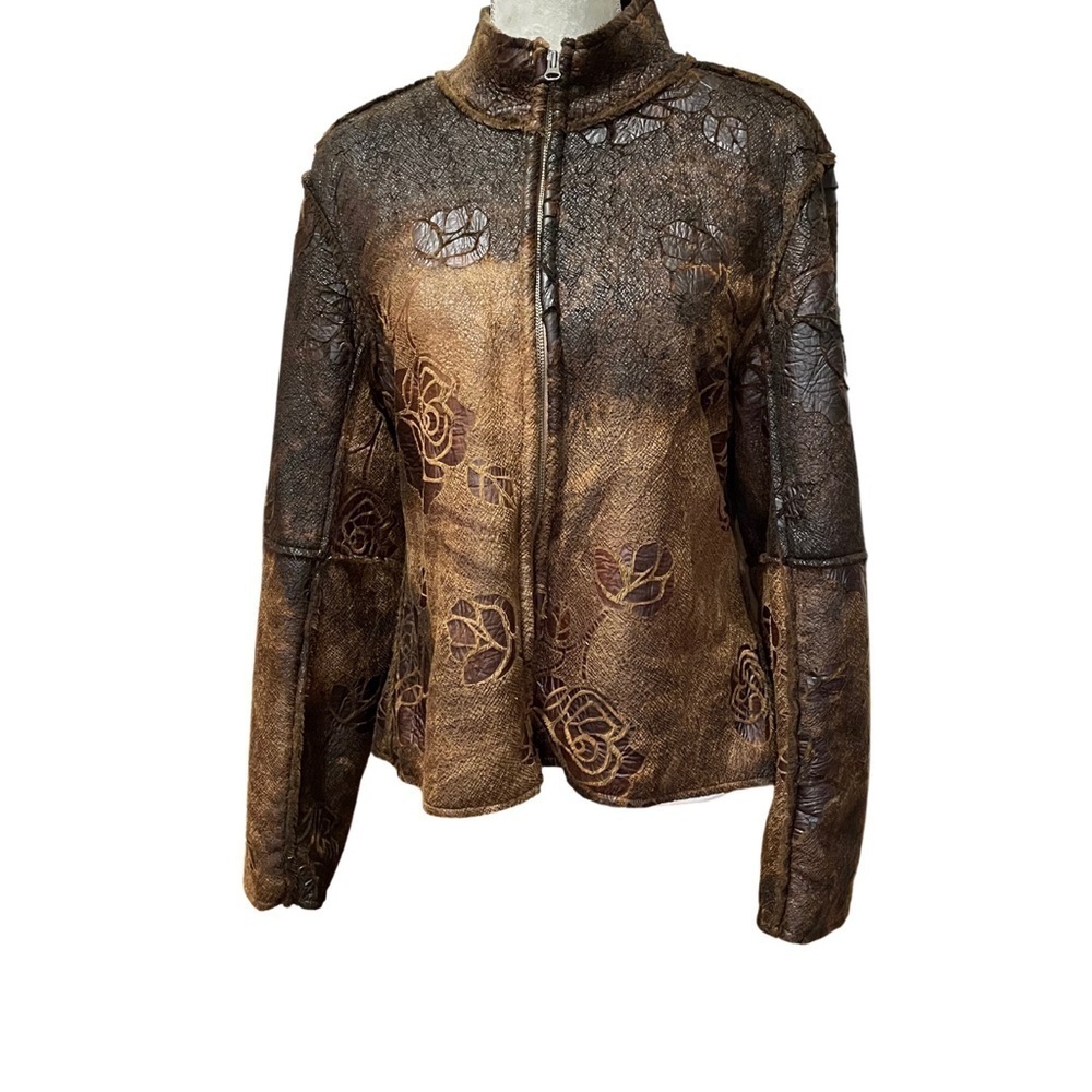 True Grit Brown Floral Rose Faux Fur Jacket Western Small L